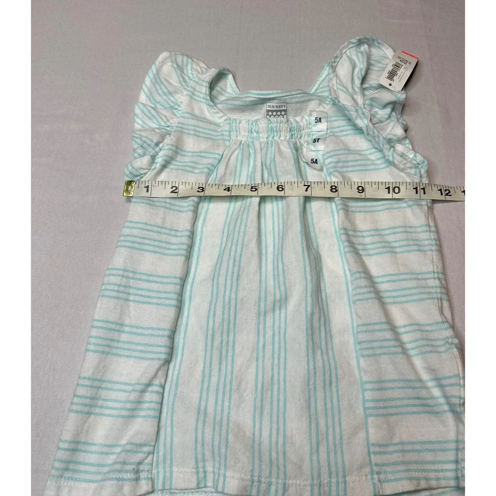 Old Navy Girls 5T Striped Flutter Sleeve Smocked Top Teal White NWT